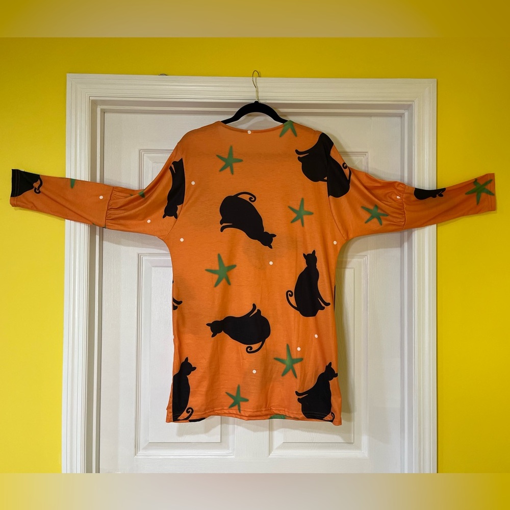 NWOT Leo Rosi Orange & Black Halloween Tunic Dress Size Small - Picture 3 of 11